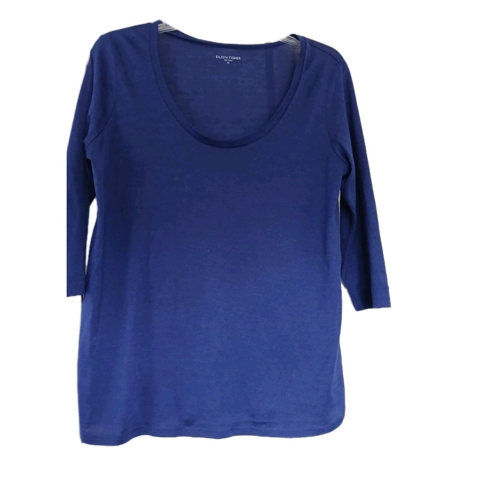 Eileen Fisher T-Shirt Silk Blend Size M Purple 3/4 Sleeves Lightweight Scoop